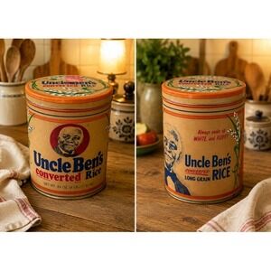 Vintage 1985 Uncle Ben's Converted Long Grain Rice Tin Canister Collectible 64oz
